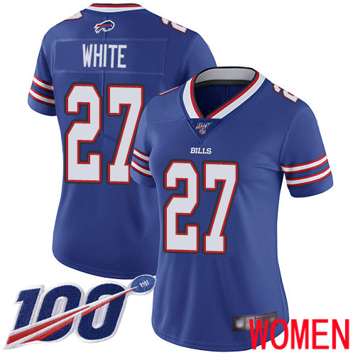 Women Buffalo Bills #27 Tre Davious White Royal Blue Team Color Vapor Untouchable Limited Player 100th Season NFL Jersey->women nfl jersey->Women Jersey